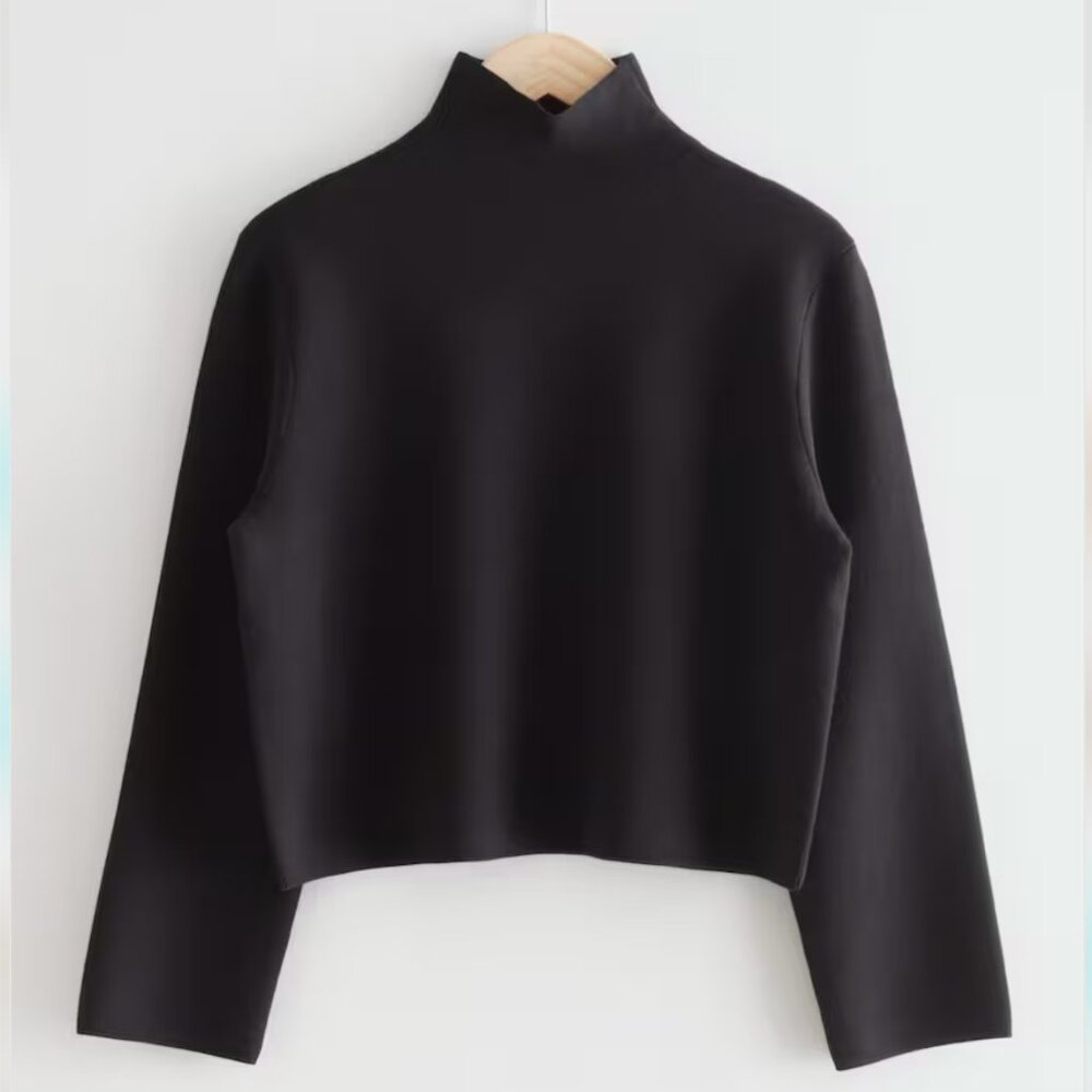 Boxy Mockneck Knit Jumper - Black, Size S